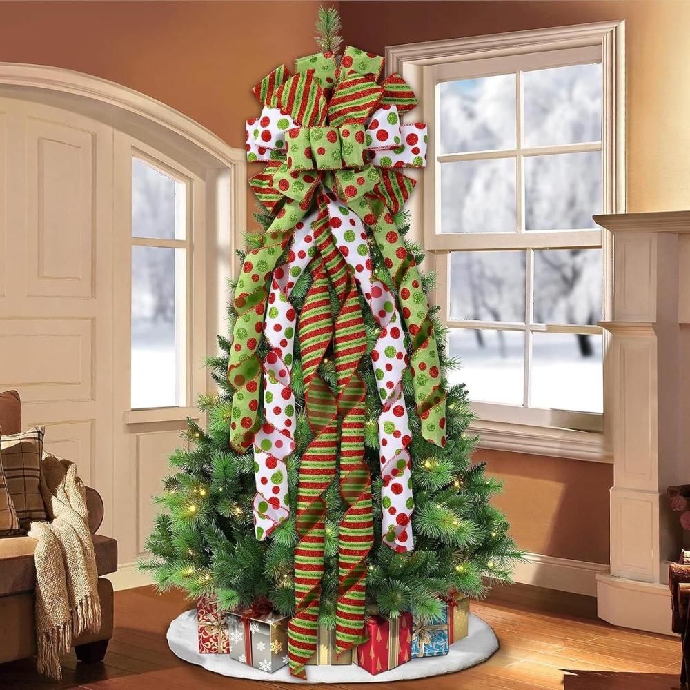 Large Green Bow Christmas Bow Ribbon Tree Topper Christmas Decorations  New Year Party