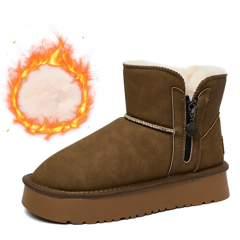 Женские зимние ботинки с боковой молнией, массивной платформой, противоскользящей подкладкой из искусственного меха, полусапожки, женская зимняя теплая удобная прогулочная обувь