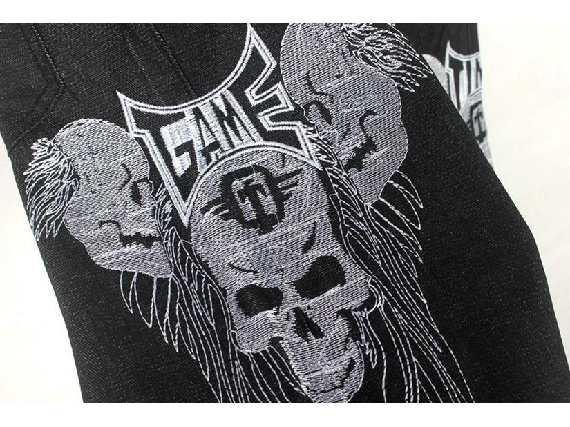 Джинсы мужские для уличных танцев в стиле хип-хоп: Модные, прямые, свободные, повседневные брюки для скейтбординга с вышитым черепом, доступны большие размеры.