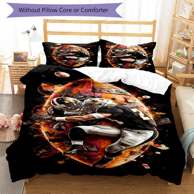 3pcs American football Bedding Set Duvet Cover Closure Includes 1 Duvet Cover & 2 Pillowcases, Soft and Comfortable for All Seasons.