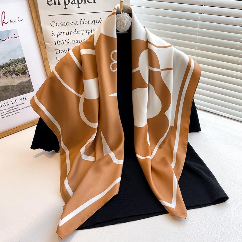 Luxury Women 90x90CM New Twill Satin Big Square Scarf Shawl Floral Printed Design Summer High Quality Ladies Sunscreen Scarves