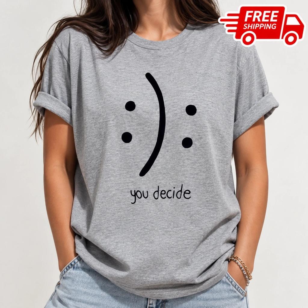 Funny Face Graphic T-Shirt, Casual Cotton Short Sleeve Tee