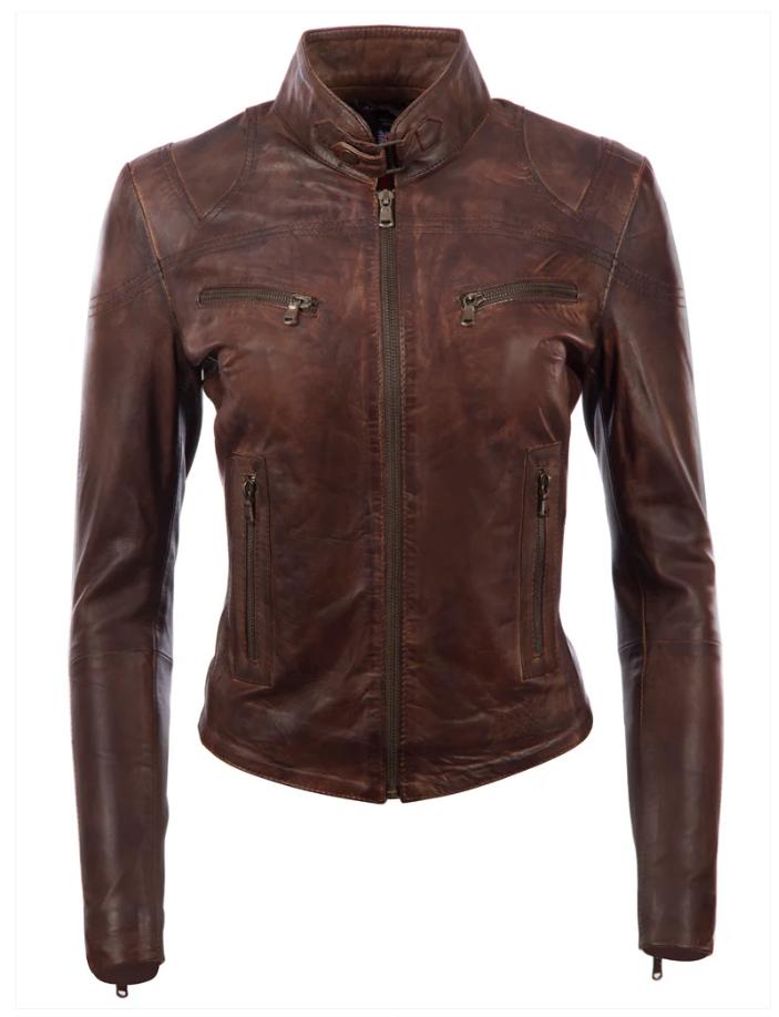AVIATRIX Women's Real Leather Jacket (CRD9) - Nevada Brown