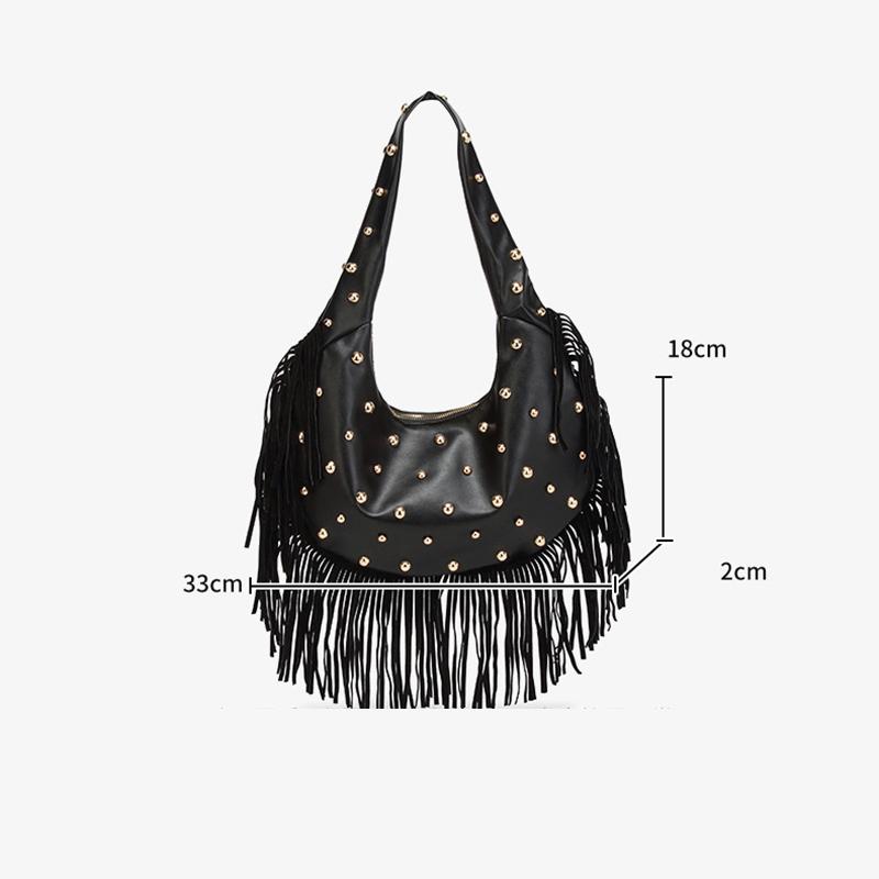 Yogodlns Модная женская сумка подмышку с индивидуальностью, ретро, с кожаной текстурой, с кисточкой и заклепками, универсальная, простая, трендовая наплечная сумка