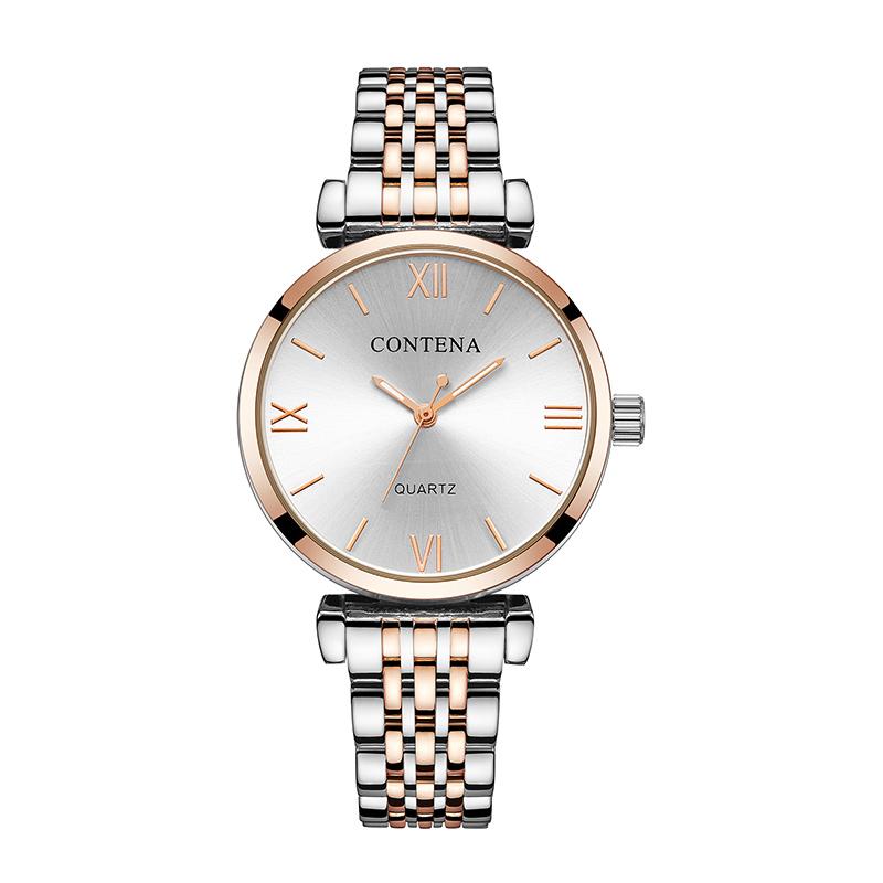CONTENA Women Watch Fashion Simple Top Brand Luxury Silver Watch Stainless Steel Ladies Watch Clock Reloj Mujer Zegarek Damski