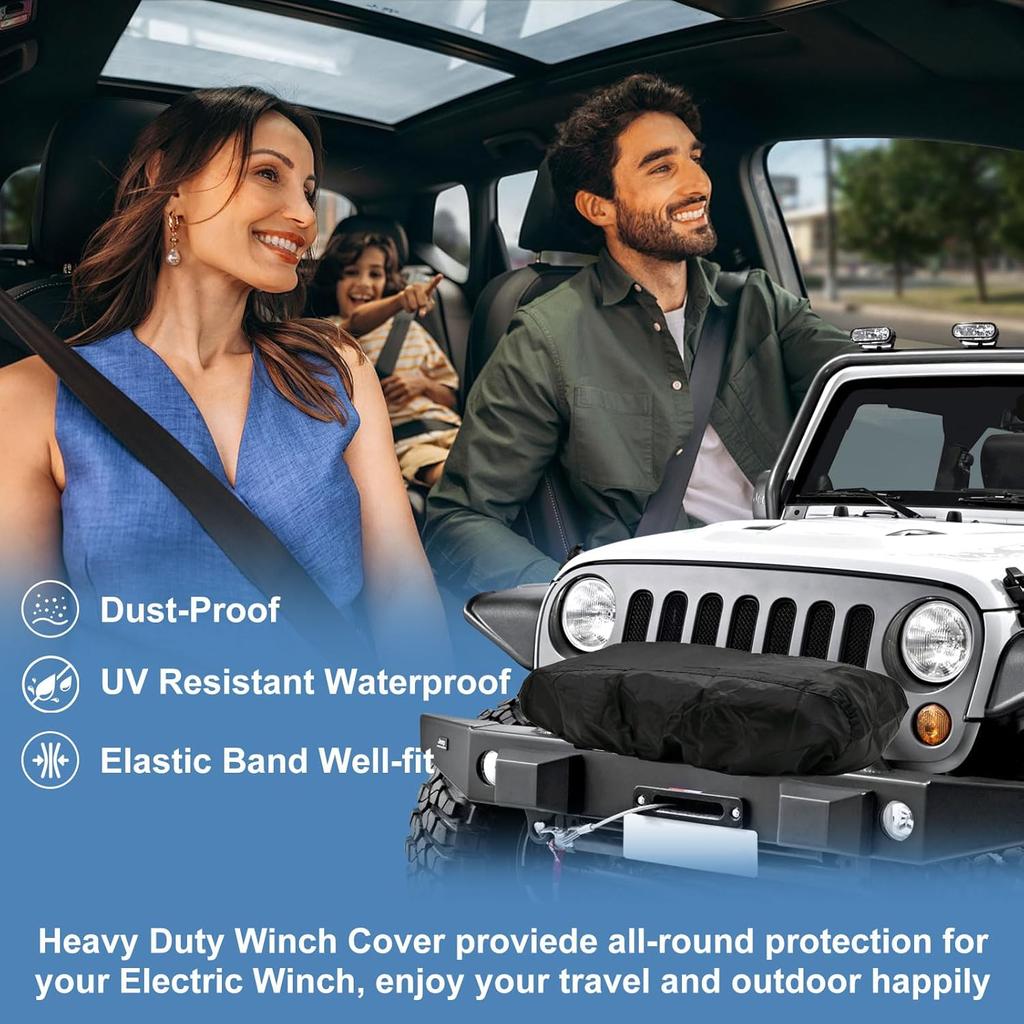 Winch Cover, New Upgrade Heavy Duty 600D Oxford Fabric Winch Covers For 8500-17500 Lbs Electric Winch, Waterproof Dustproof Sunproof UV Resistant