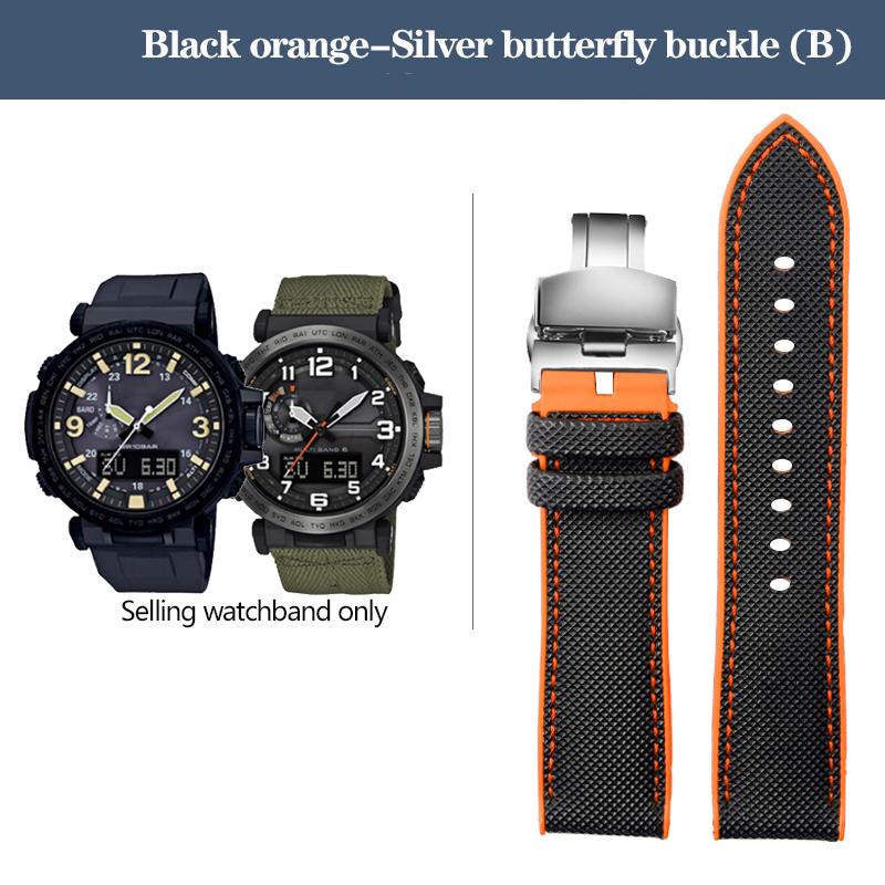 Нейлоновый ремешок для часов с резиновым низом для серии Casio PROTREK PRG-600YB PRG-650 PRW-6600, парусиновый силиконовый ремешок для часов, спортивный ремешок 24 мм