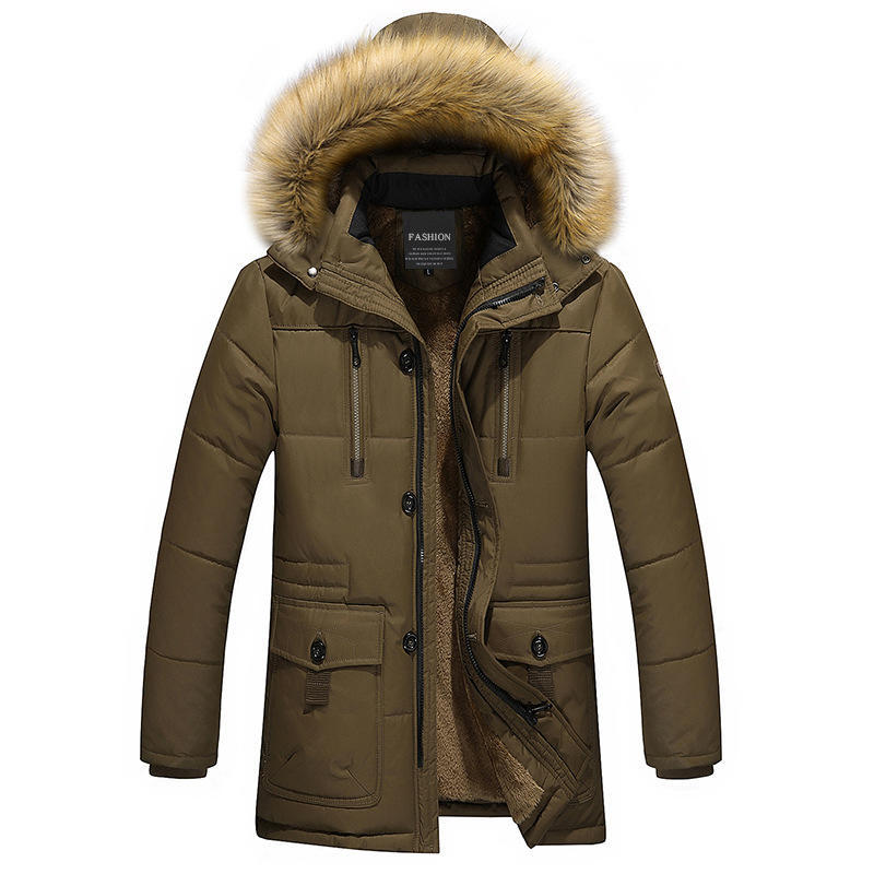 Winter Men's Cotton-padded Coat Medium and Long Coat Men's Thickened Hooded Large Size