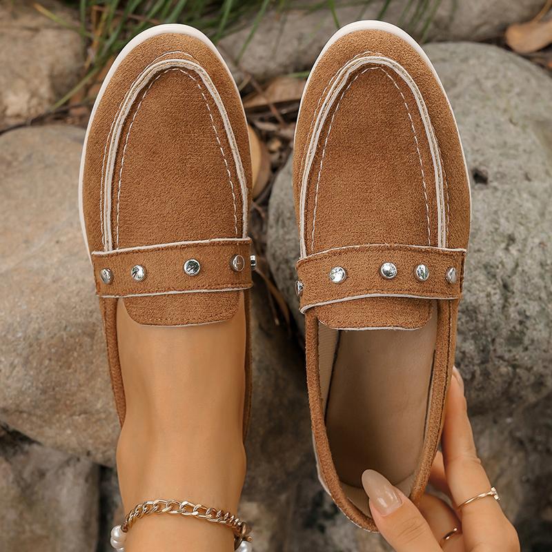 Мода Модные женские туфли на плоской подошве с заклепками Весна Осень Искусственная кожа Замша Повседневные туфли на плоской подошве Мягкая подошва Удобные женские мокасины