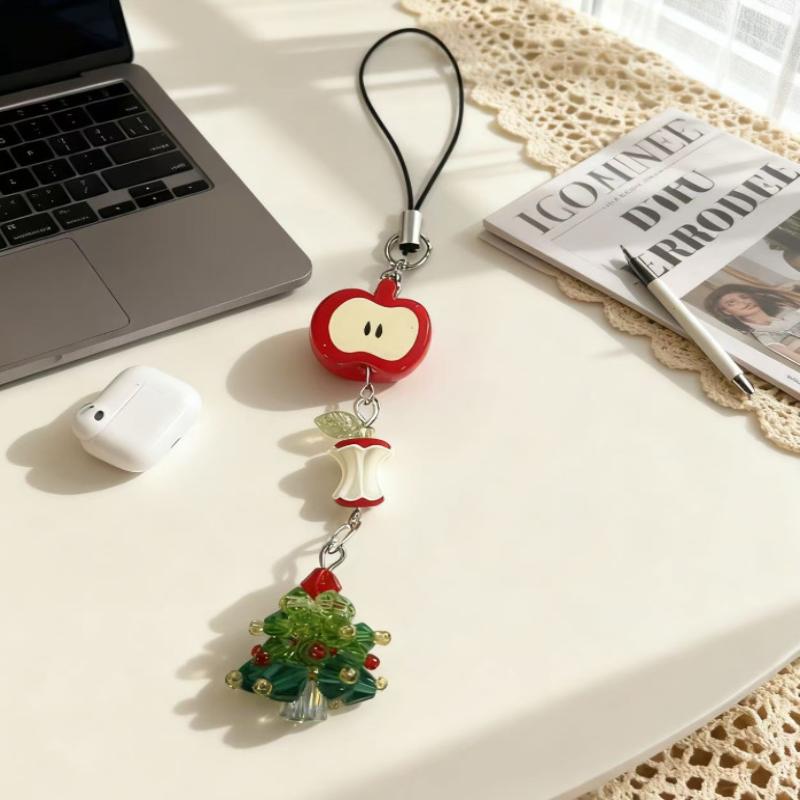 Christmas Keyring Lightweight Beads Keychain Bag Hanging Decoration Cute Christmas Tree Phone Strap For Holidays Gifts