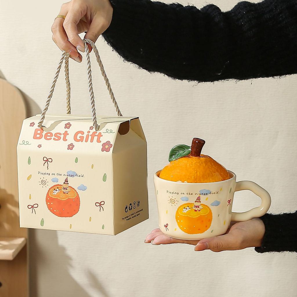 Милая девочка, маленький апельсин с крышкой, керамическая кружка, маленький подарочный набор, термостойкая офисная кружка для девочек, подарочный набор в коробке