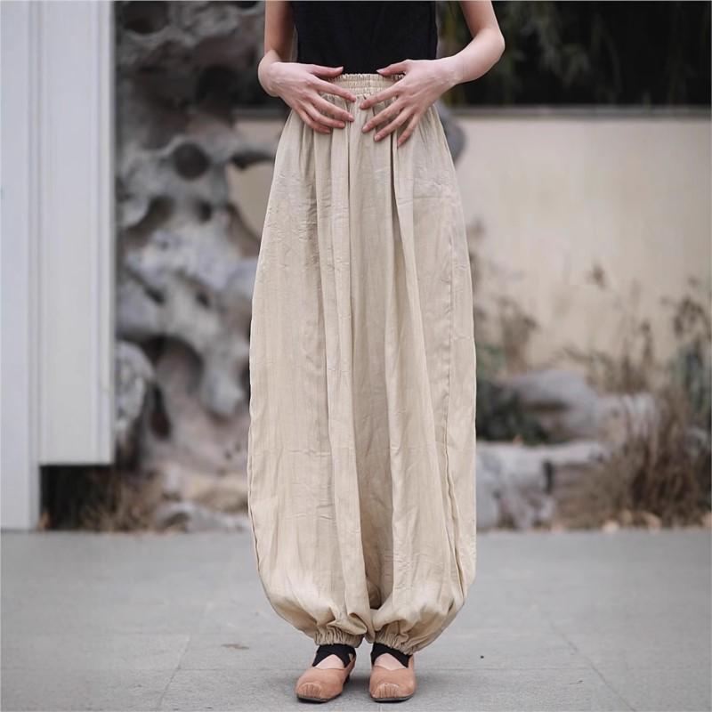 Johnature Women Vintage Bloomers Pants Solid Color Elastic Waist Trousers Summer Loose Casual Female Pants