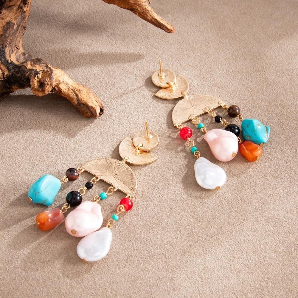 Imitation Pearl Dangle Earrings Gold Tone Drop Earrings Vintage Tassel Earrings Beach Party