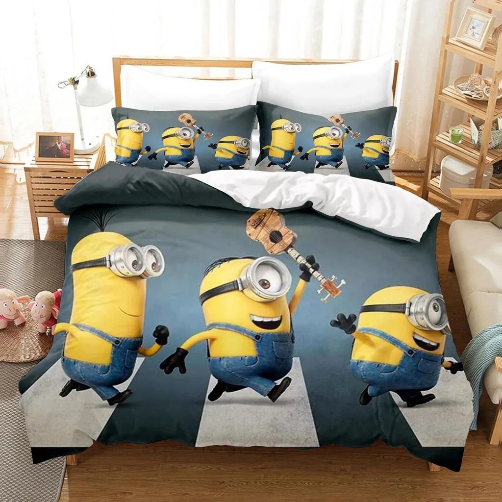 3D Catoon Hot M-Minions Duvet Cover Pillowcases Bedding Set, for Adult Girl Boy Bedroom DecorationGift,Birthday Gift