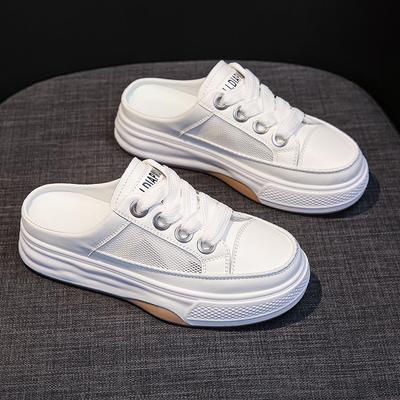 Новые полушлепанцы на танкетке с увеличением внутренней высоты, женские универсальные, на толстой подошве, ленивые, сетчатые, на танкетке, с закрытым носком, сандалии