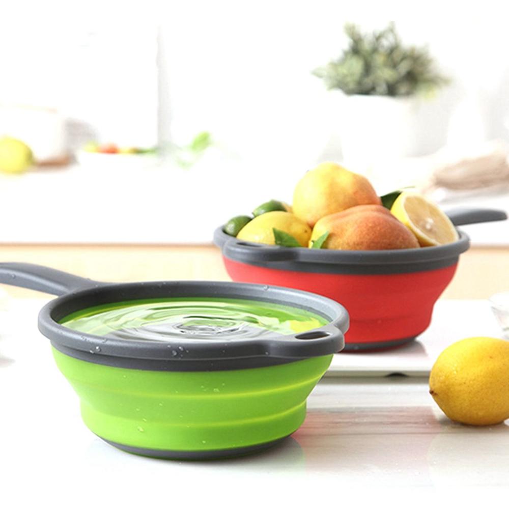 Fruit Silicone Foldable Collapsible Washing Draining Basket Drainer Strainer Colander Dish