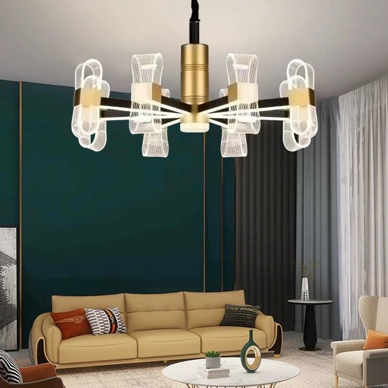 Modern Wrought Iron Acrylic Living Room Chandelier Nordic Home Dining Bedroom Lamps