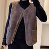 Fall Women Zipper Vest Coat Faux Lamb Fur Warm Cardigan Casual with Pockets Sleeveless Jackets Winter Office Thickened Vest Coat