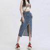 Split Denim Skirt Female Casual Irregular High Waist Half-body Skirt Medium-length A-line Burlap Package Hip Summer Fashion Denim Bustier Skirt