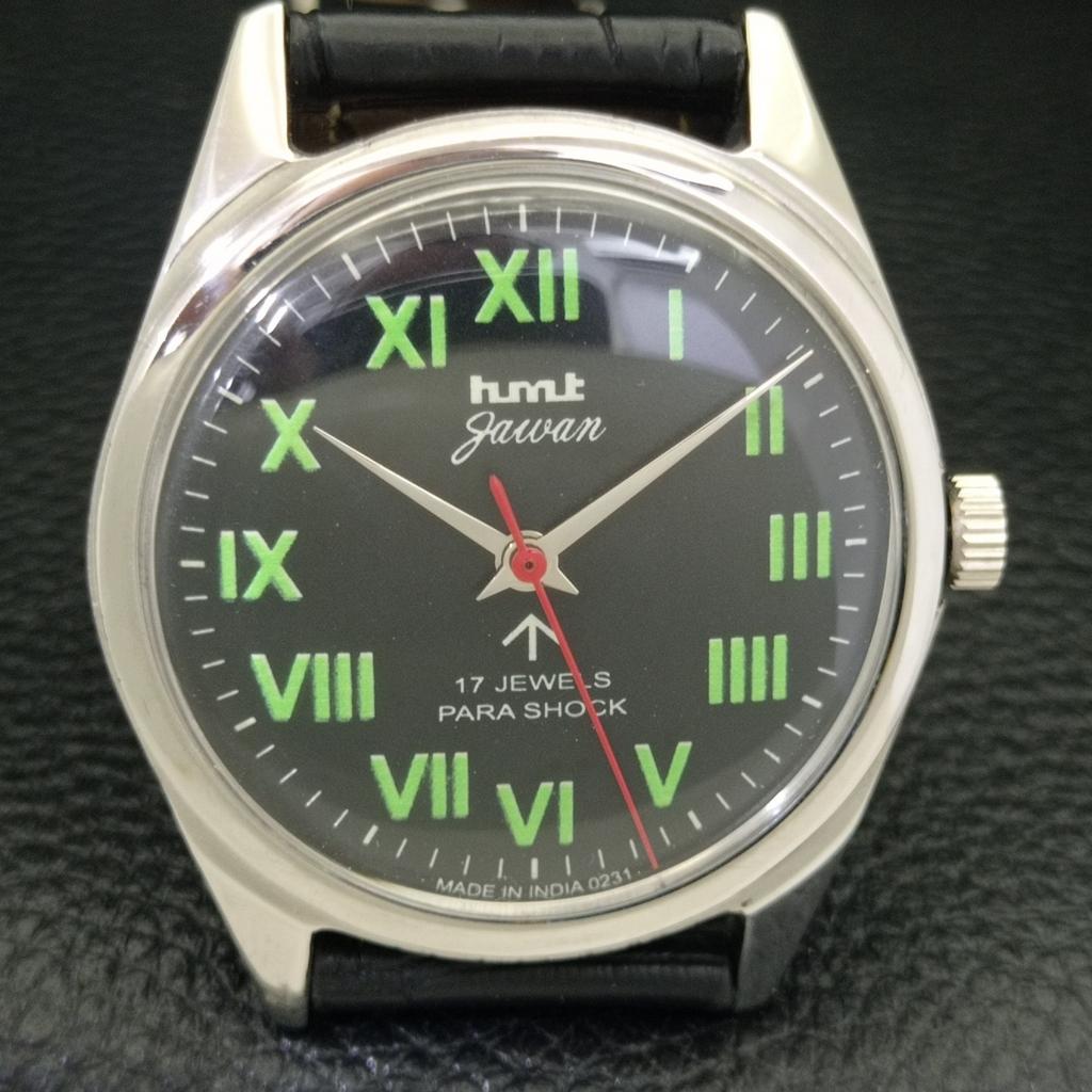 VINTAGE HMT JAWAN HAND-WINDING INDIAN MENS BLACK COLOR DIAL WATCH A700106-5 R201-a700106