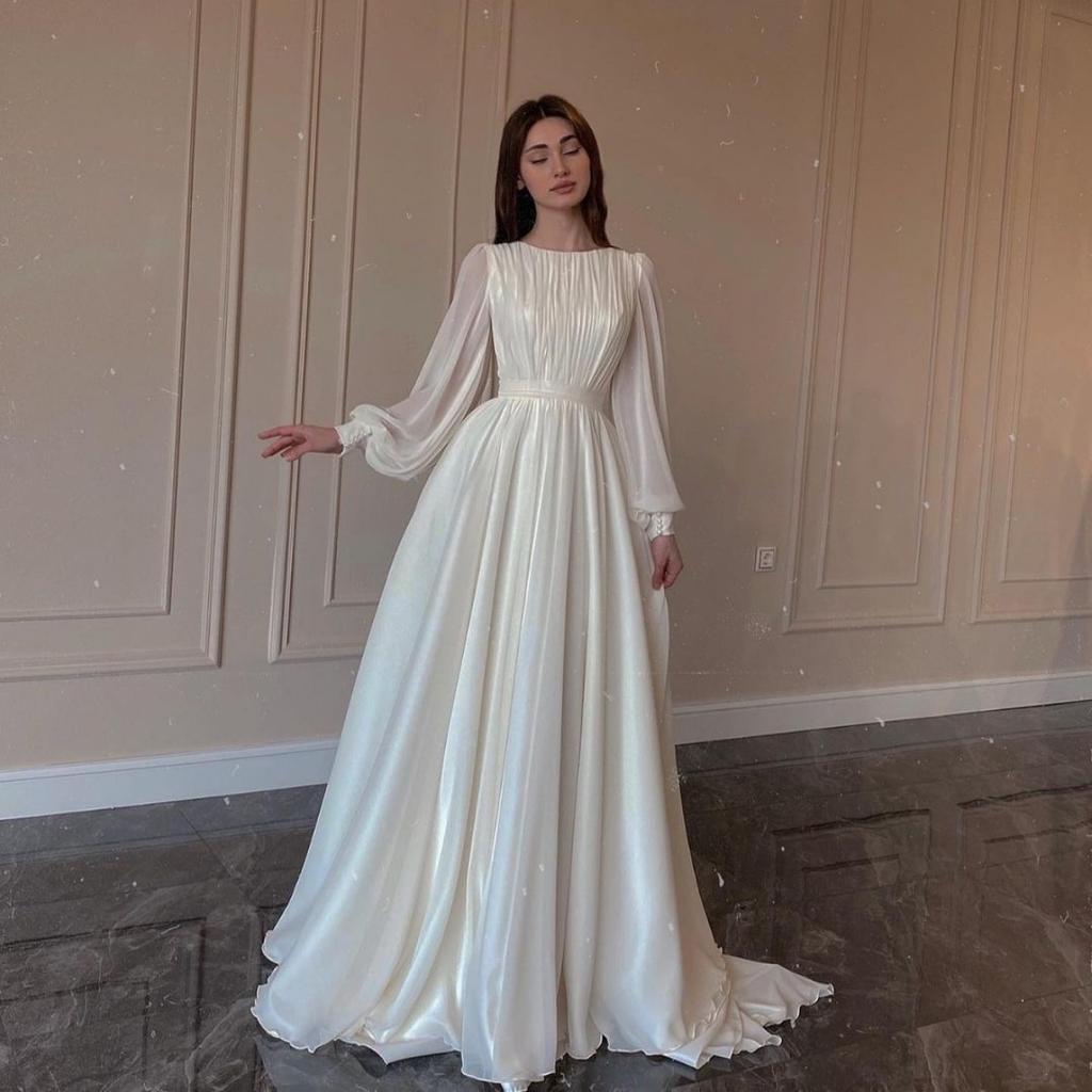 Новое модное платье с рукавами-фонариками, круглым вырезом, однотонное, приталенного силуэта, длиной до пола, бальное платье для женщин