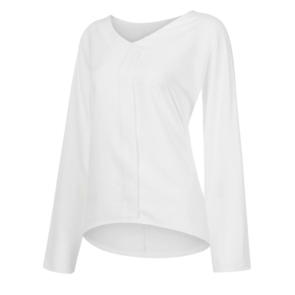 Высококачественные женские летние повседневные шифоновые блузки с разрезом и V-образным вырезом, свободная туника с коротким рукавом, длинные весенне-осенние офисные элегантные топы