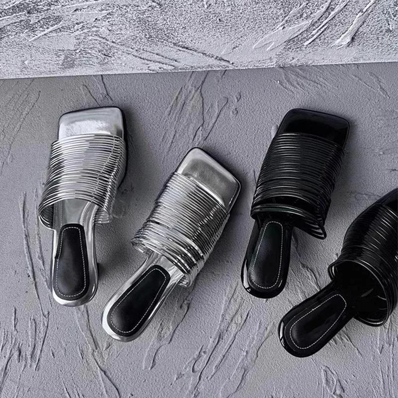 Мода 2024 года, новые женские тапочки, модный дизайн, танкетка, кожа, рыбий рот, шлепанцы, летние вечерние, простые, низкие, резиновые женские сандалии