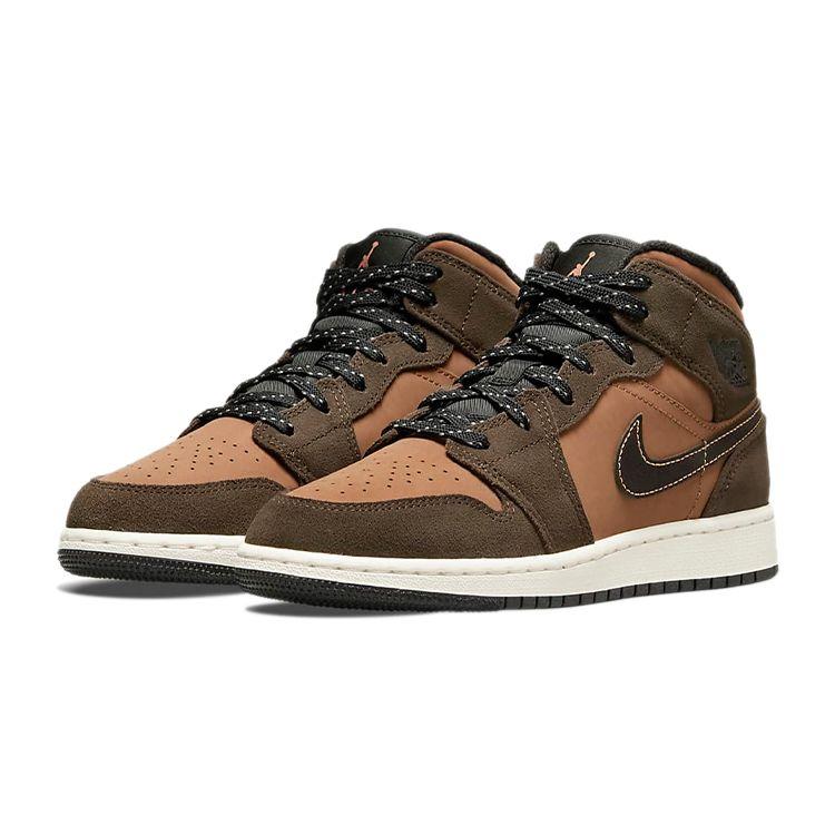 Детские кроссовки Air Jordan 1 Mid SE GS Earth Tone Коричневые Темно-Шоколадные Crimson-Bliss DC7248-200