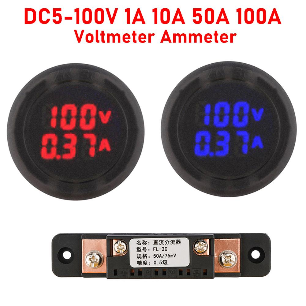 DC5-100V 1A 10A 50A 100A Светодиодный Цифровой Вольтметр Амперметр Круглый Автомобильный Измеритель Напряжения Тока Детектор Напряжения Тестер Панель Монитора