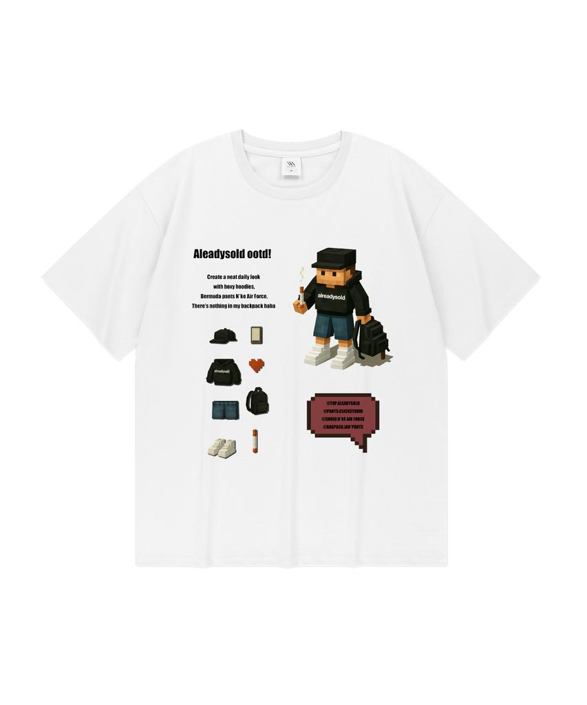 ALEADYSOLD Хлопковая футболка с коротким рукавом Pixel Daily Cool