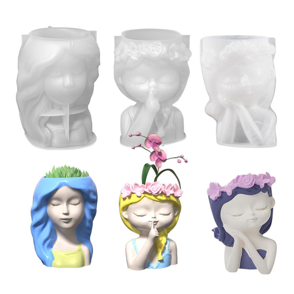 Cute Girls Pen Holder Flower Pot Silicone Molds Epoxy Resin Mold DIY Succulent Planter Mold for DIY Resin Decors