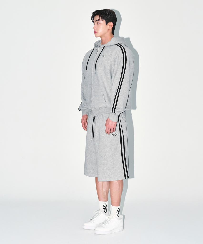 BORN TO WIN Chrome B Track Line Bermuda Pants [Melange Grey]
