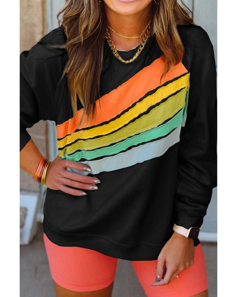 Azura Exchange Черная радужная толстовка с рукавами реглан и круглым вырезом большого размера
