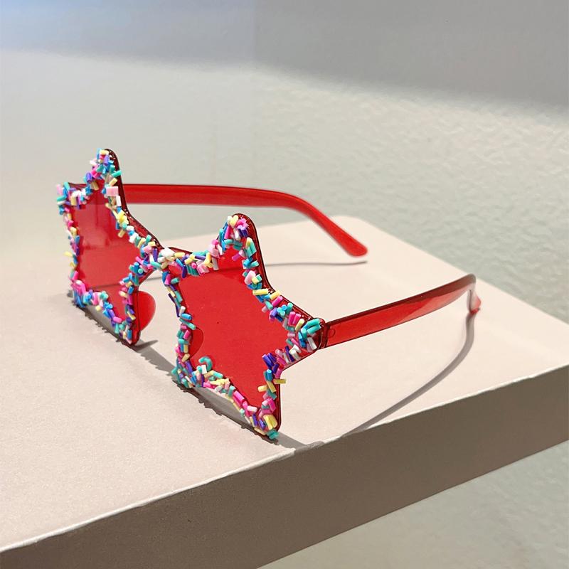 Милые солнцезащитные очки в форме звезды с блёстками Женские Стильные Пляжные Праздничные Декоративные Очки Модные Оригинальный Дизайн Солнцезащитные Очки