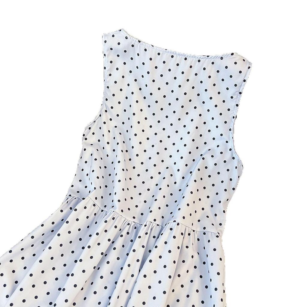 Женское летнее платье-жилет без рукавов в горошек для миниатюрных – стиль французского чаепития, приталенный удлиненный дизайн