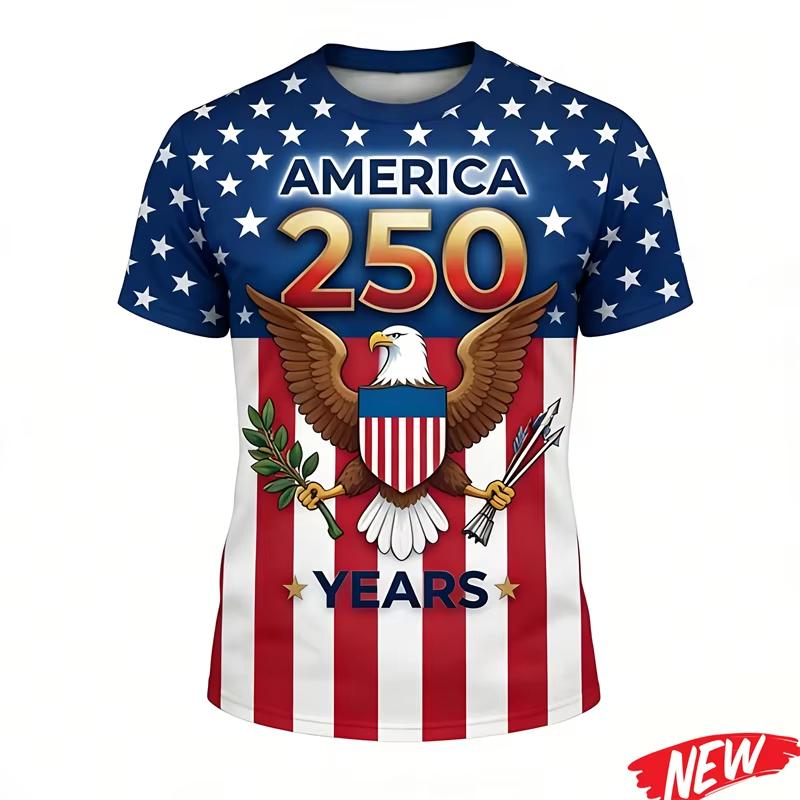 Летняя памятная коллекция 2026 года Крутая американская футболка 1776-2026 250-летие Ограниченный выпуск 3D-печать Футболка для родителей и детей Большой размер