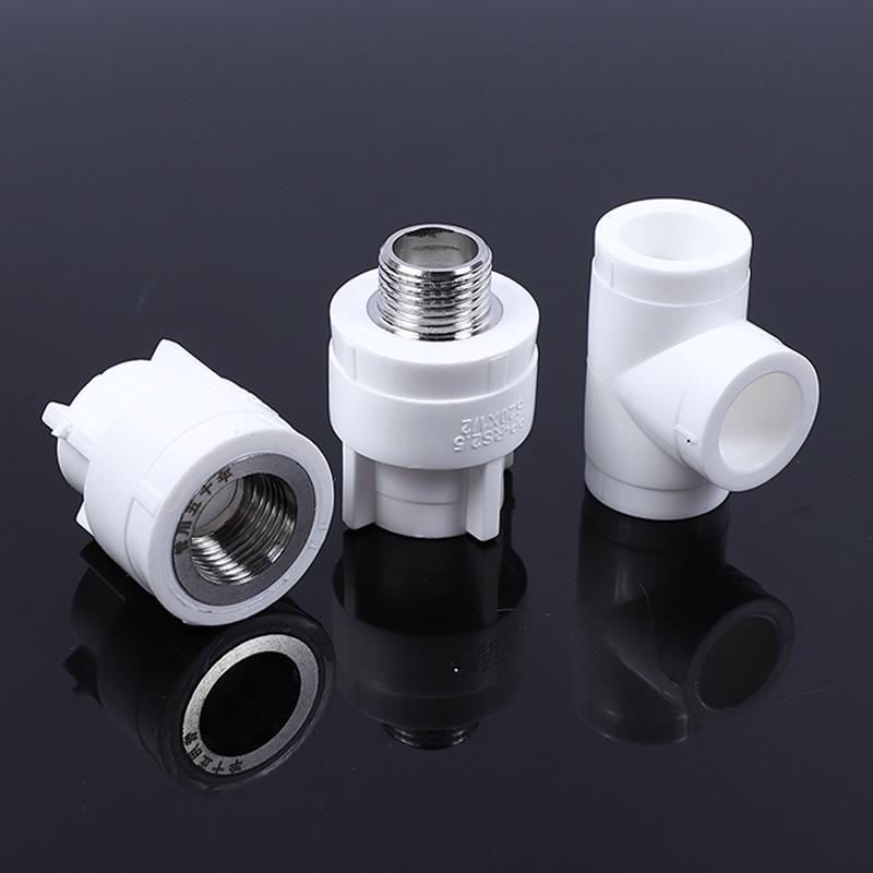 Фитинги из полированного ППР: соединения с внешней/внутренней резьбой, прямые тройники (резьбовой/безрезьбовой), резьбовые колена.