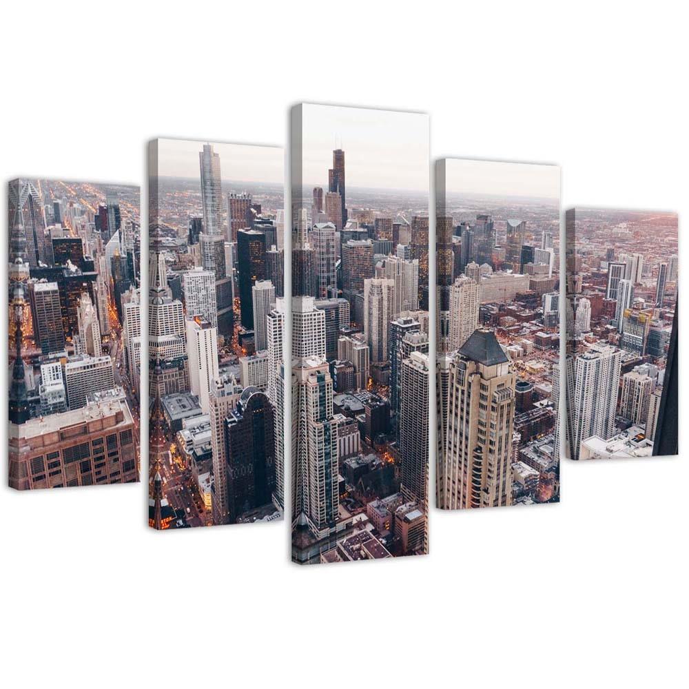 Five Piece Picture Canvas Print Chicago Skyline Architecture