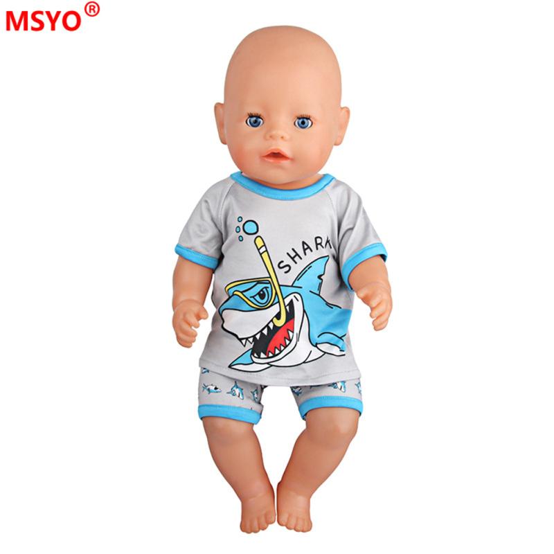 Кукольная одежда, крутая милая пижама с принтом акулы для 18-дюймовой куклы, футболка, шорты, повседневный костюм для девочек