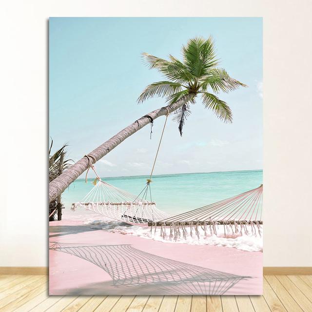 Гамак плакаты на скандинавскую тему и принты, настенная живопись на холсте, настенные картины для декора гостиной, розовое море, пляж, ракушка, ананас
