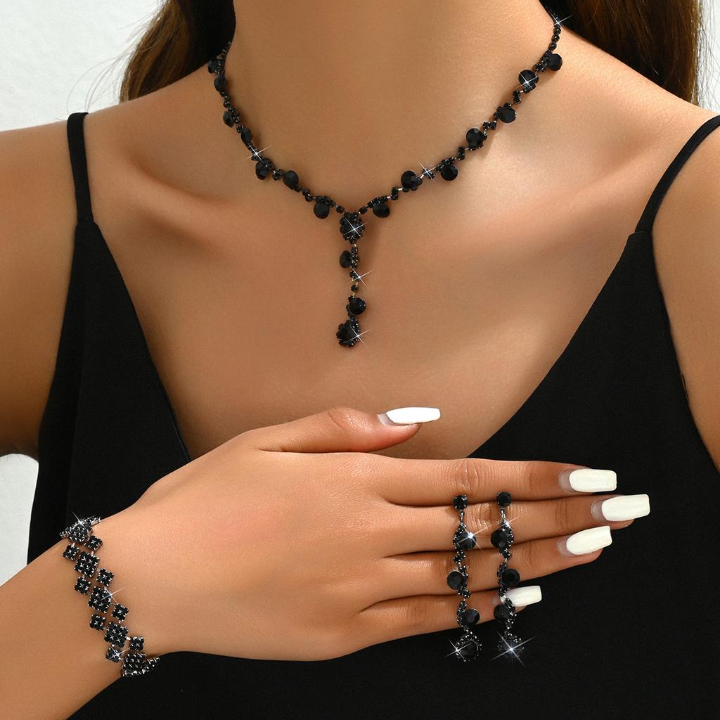 Украшения со стразами, ожерелье, серьги, браслет, трехкомпонентные украшения, аксессуары для невесты, свадебные аксессуары, универсальные