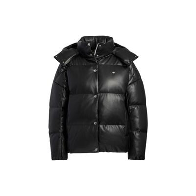Пуховик Originals Clover FW22 с вышивкой логотипа бренда и однотонным однобортным дизайном с капюшоном Женская верхняя одежда черного цвета HS9526