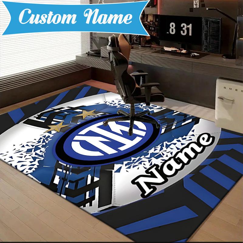 Custom Name Inter Milan Crest Rug Game Carpet, Floor Mat for Bedroom Living Room Entryway Rug, Home Decor Idea Gift for Christmas birthday