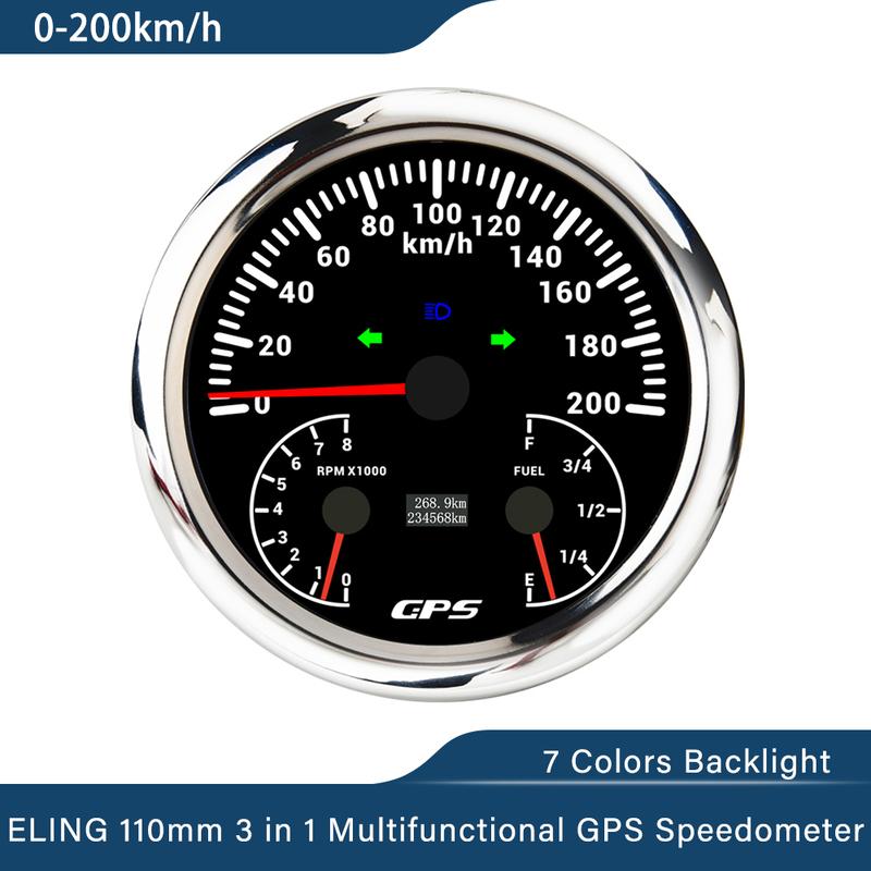 ELING 110mm 3 in 1 Multifunctional 0-120MPH GPS Speedometer with 0-8000RPM Tachometer Fuel Level 7 Colors Backlight for Car Boat