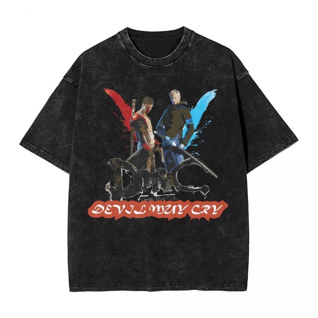 Стиранные Футболки DMC Devil May Cry Братья Демоны Футболки Харадзюку Уличная Одежда Хлопок Графические Топы Топы Футболки Мужчины Женщины