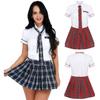 Женский костюм школьницы, комплект, рубашка с короткими рукавами, плиссированной юбкой и галстуком, школьная форма, нарядное платье для косплея