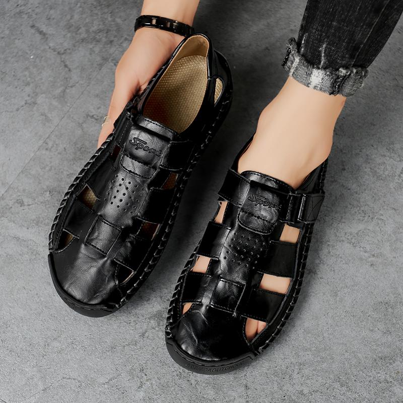 2024 Outdoor Men Summer Sandals Non-slip Walking Hiking Trekking Shoes Men Slippers Beach Wading Baotou Leather Sandals Travel
