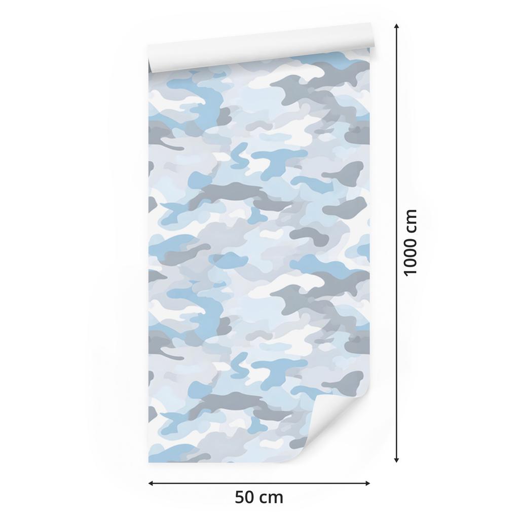 Military Camouflage Wallpaper White and Azure for Living Room and Bedroom 50x1000