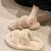 Женские мягкие плюшевые домашние тапочки с двойным ремешком, меховые уютные зимние шлепанцы