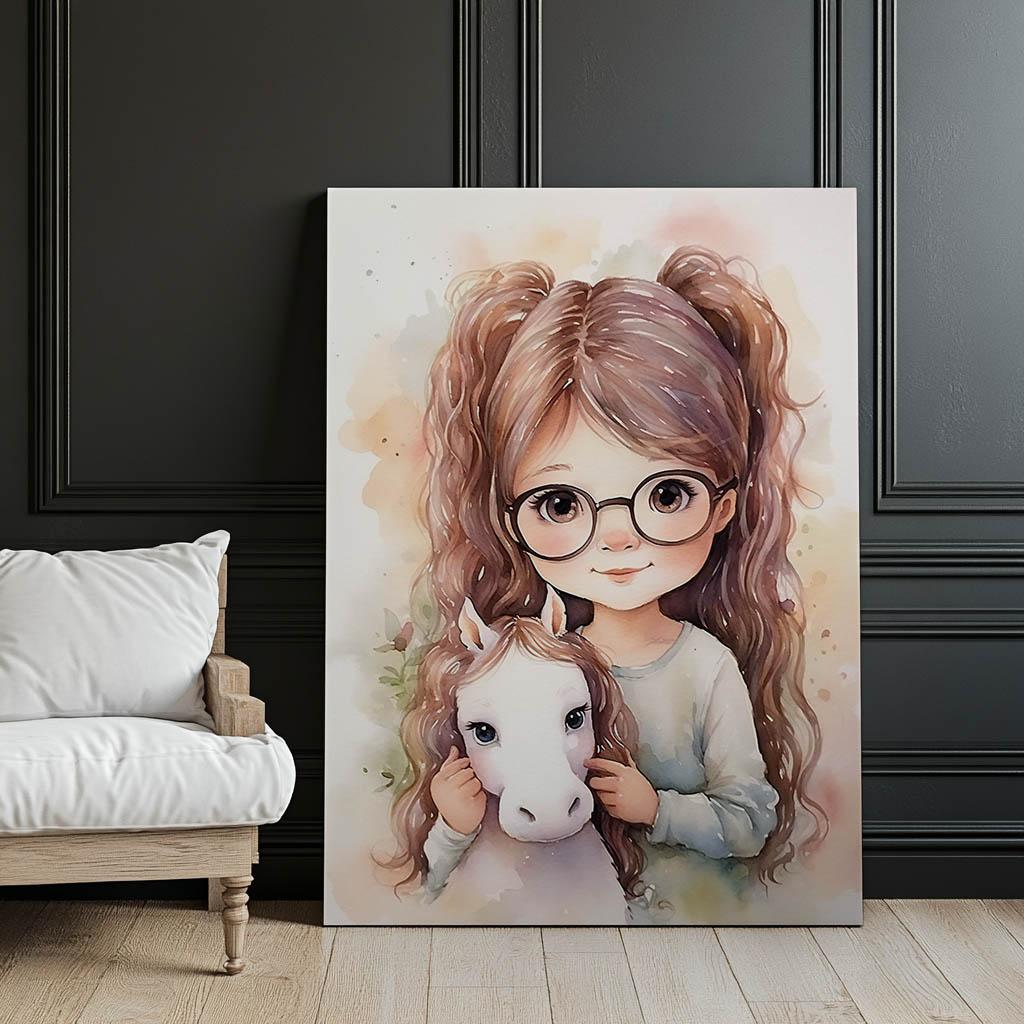 Dziewczynka Z Konikiem Dziewczynka Z Konikiem, 50X70 Cm, Rama Aluminiowa Złota, Papier Matowy 230 Gsm